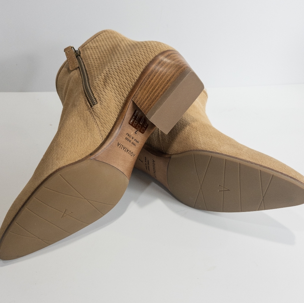 Aquatalia Fire Embossed Weatherproof Suede Low Heel Booties Sand -7 - Picture 10 of 10